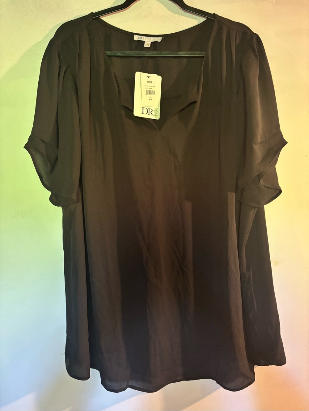 DR2 Women's Black Sheer Short-Sleeve Blouse